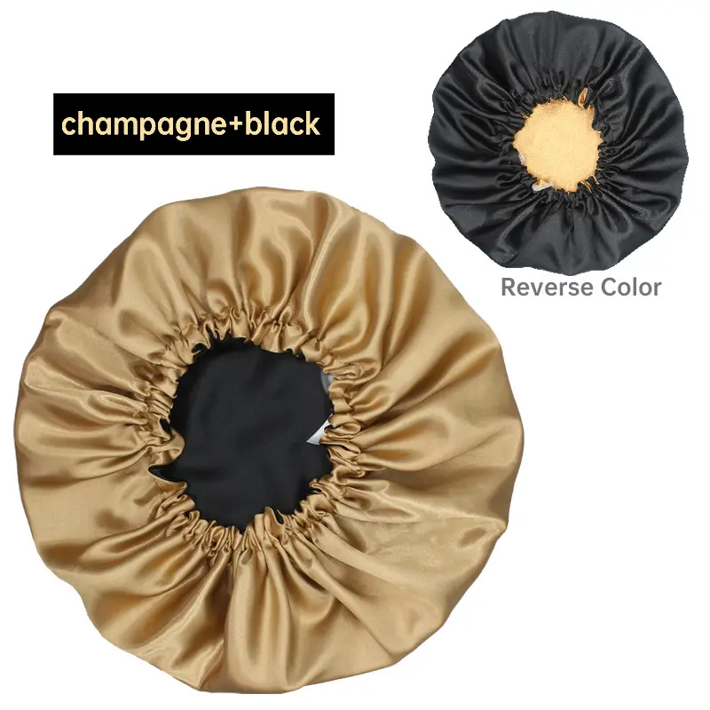 Wholesale Custom Large Size Reversible Double Layer Adjustable Sleep Cap Silk Hair Satin Bonnets