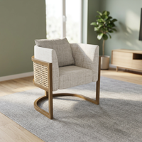 Fauteuil d'appoint moderne en osier avec pieds en bois, rembourré en mousse, siège individuel, canapé, fauteuil en tissu rembourré, siège de loisirs pour salon