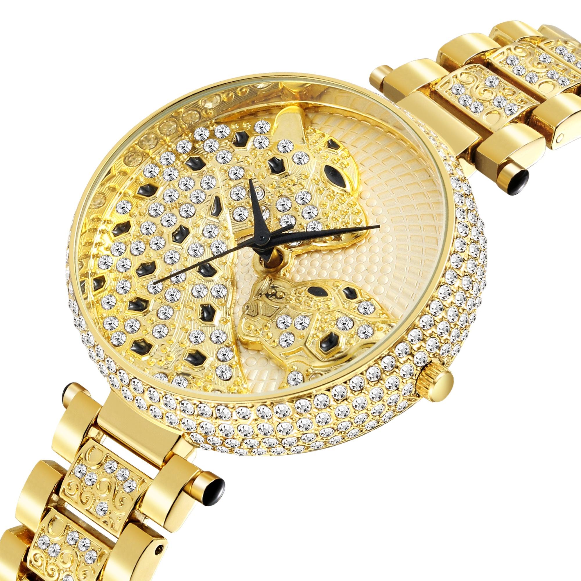 2021 New Women Watch Women Fashion Designer Brand Luxury Women Wrist Watch  Gold Leopard Clouds Diamond Ladies Watch Quartz Clock - Main Image