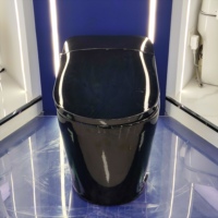 Toilette intelligente haut de gamme noire brillante entièrement automatique avec chasse d'eau automatique activée par capteur au pied, idéale pour les projets hôteliers