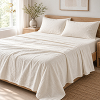 Parure de draps en coton stonewashed 200TC, couleur unie, avec fermeture à boutons, drap plat doux et respirant pour hôtel et usage domestique