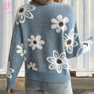 <span class=keywords><strong>Cardigan</strong></span> Casual da Donna Loveda all'Ingrosso, Moda Floreale Lavorata a Maglia con Scollo a V, <span class=keywords><strong>Cardigan</strong></span> Blu con Fiori in <span class=keywords><strong>Peluche</strong></span> - Product Image 4