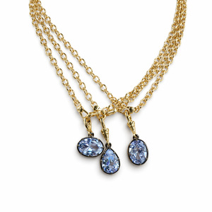 Collar de Gargantilla de Latón Dorado Multicapa para Mujer SongYi <span class=keywords><strong>con</strong></span> Colgantes Ovalados y de Lágrima de Circonita Cúbica Azul Claro, Joyería Fina Retro - Product Image 6