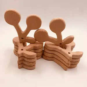 Mordedor de madeira para bebê, brinquedos de novo design sensorial para bebês, crianças com formato de cereja, mordedor de madeira