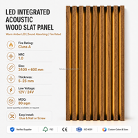 Panneau acoustique en bois à lattes avec LED ambre chaud, insonorisant, pour revêtement mural de chambre d'hôtel, restaurant, fond de télévision