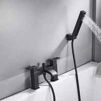 Robinets de bain noirs avec douche, mitigeur de baignoire de salle de bain cascade robinet à double levier avec pommeau de douche à main