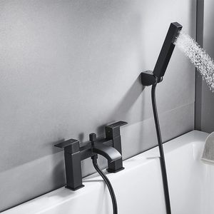 Black <strong>Bath</strong> <strong>Taps</strong> with <strong>Shower</strong>, Waterfall Bathroom Bathtub Mixer <strong>Tap</strong> Dual Lever <strong>Tap</strong> with Handheld <strong>Shower</strong> <strong>Head</strong> - Product Image 3