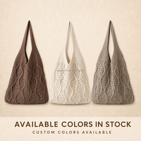 Sac fourre-tout en tricot texturé ondulé, sac à bandoulière hobo à maille ouverte, tons terreux en stock, couleurs personnalisées disponibles, faible MOQ, vente en gros