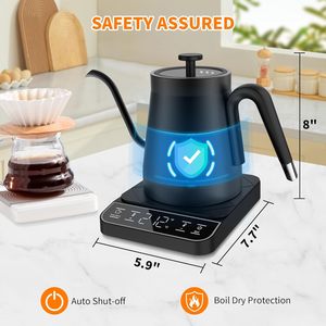 Bouilloire électrique sans fil à col de cygne en acier inoxydable avec contrôle thermostatique intelligent pour usage hôtelier et domestique - Product Image 3