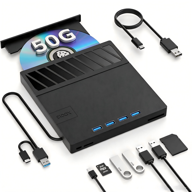 7-in-1 External Blu-ray Burner USB 3.0 Type-C DVD CD Writer SD TF Reader USB Hub OEM Wholesale