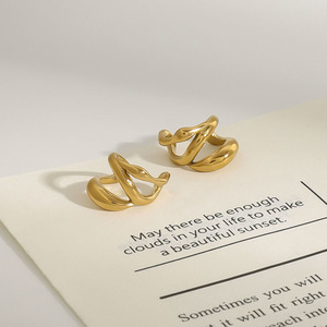 <b>Clip</b>-on Earrings Geometric 18k Gold Stainless Steel Three Layer Hollowed Out Party Fashion Jewelry - Product Image 2