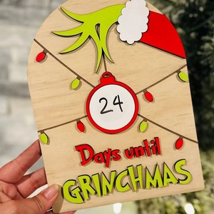 Calendrier de l'Avent en bois MDF avec inscription « Grinch Hand Christmas Countdown », fabriqué en usine, vendu en gros, en boîte, artisanat, jours jusqu'à Noël, affichage - Product Image 4