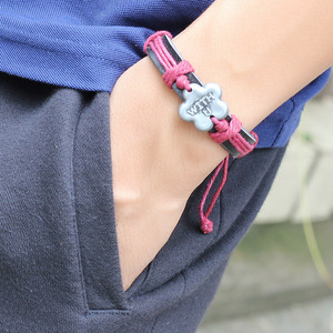 Handmade Leather <b>Bracelet</b> With Alloy Charm <b>Adjustable</b> Size For Gift Jewelry - Product Image 1
