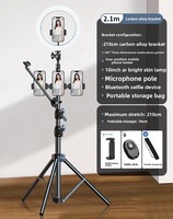 Trépied léger et stable en acier au carbone de 2,1 m pour téléphone, avec anneau lumineux et perche pour microphone, avec sac de rangement pour vidéo en direct