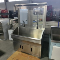 Station d'hygiène double poste en acier inoxydable avec miroirs LED et robinets à capteur pour usine de transformation alimentaire moderne