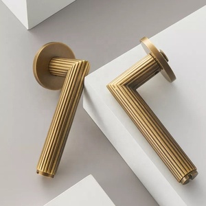 Stripe Knurled <strong>Copper</strong> Door Lock <strong>Handle</strong> Interior Brass Gold Knurling Door Lever <strong>Handle</strong> - Product Image 1
