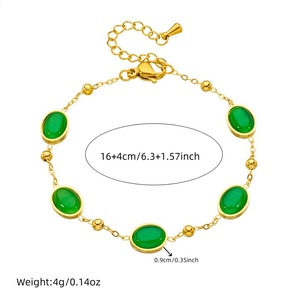 Emerald Jewelry <b>Set</b> Oval Geometric Bezel Setting Stainless Steel Necklace Earrings <b>Bracelet</b> Women's Everyday Wear - Product Image 5