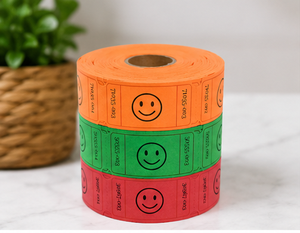 Boletos de Rifa con Caras Sonrientes de Colores Surtidos, Rollo de 1x2 Pulgadas, Numerados Consecutivamente para Eventos - Product Image 1