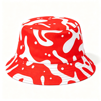 Bob unisexe 100 % polyester toile rouge et blanc imprimé abstrait effet éclaboussures, idéal pour l'été, les activités de plein air, la pêche, les sports et les voyages, protection UV