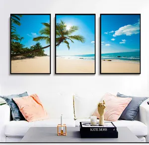 キャンバス壁アート家の装飾に3個の海景ビュー画像プリントの卸売カスタムセット