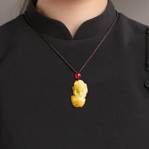 Colgante de Jadeíta Natural Calentada, Pixiu Amarillo, Estilo Chino UNISEX, Diseño Original, Regalo con Certificado de Tasación PX13 - Product Image 4
