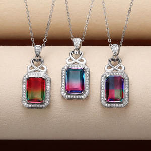 Collana con ciondolo in pietra colorata quadrata per donna, elegante regalo di gioielleria alla moda - Product Image 1