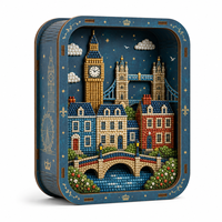 Kit de Peinture Diamant en Bois DIY, Cadre Paysage Miniature 3D, Artisanat en Bois Découpé au Laser Motif Skyline Américain, Personnalisé en Gros par l'Usine