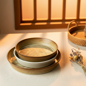 Piatto in Ceramica Rustica Artigianale con Motivo Geometrico in Rilievo, Piatto da Portata in Gres Opaco per Dessert <span class=keywords><strong>e</strong></span> <span class=keywords><strong>Antipasti</strong></span> - Product Image 6