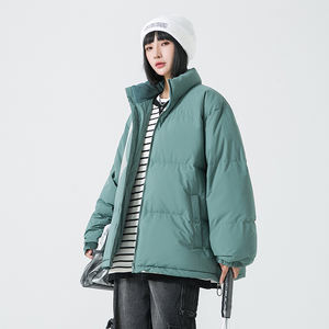 Doudoune chaude avec fermeture à glissière à col montant à carreaux de couleur unie d'hiver de grande taille - Product Image 4