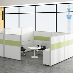 Modern 2-Person Modular Meeting <b>Table</b> with <b>Aluminum</b> Partition MDF Office Cubicle Workstation for Home or School Use - Product Image 2