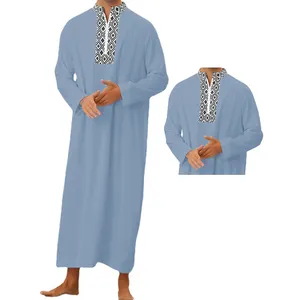 Custom Dubai Saudi Arabia Arab Morocco Thawb Caftan Stripe Long Sleeve Loose Men Jubba Thobe