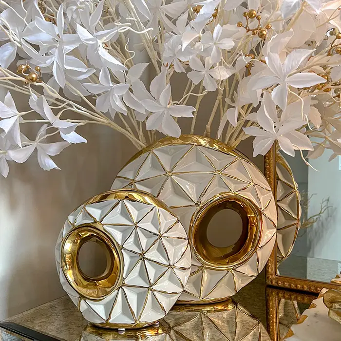 Nordic Golden Circle Keramische Bloemenvazen Luxe Vergulde Eettafel Decor Vaas Ornament Woonkamer Decoratie Home Decor