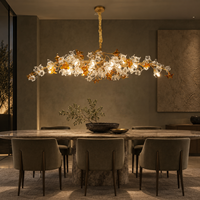 Lustre long en or E12 sur mesure de luxe pour restaurants, hôtels et villas, luminaire design moderne en forme de branche avec garantie de 3 ans