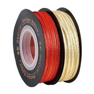 Signet de ruban de soie de polyester de 3mm à bord doré <span class=keywords><strong>double</strong></span> face fait à la main solide rouge mince ruban arc décoratif bricolage pour rubans cadeaux - Product Image 5