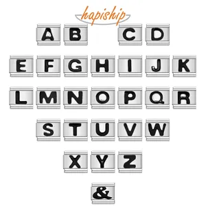 Hapiship เดซี่สีดํา 26 ตัวอักษร A-Z อิตาเลี่ยน Links Charm Fit 9 มม.สร้อยข้อมือสแตนเลสเครื่องประดับ DIY ทํา DJ006 - Product Image 2
