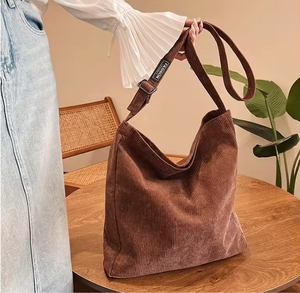 Sac fourre-tout en velours côtelé de grande capacité, couleur unie, écologique, de haute qualité, pour le shopping, vente en gros - Product Image 4