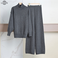 Ensemble 2 pièces Lumos pour femme, automne-hiver, décontracté, tricoté, épais, chaud, pull à col roulé et pantalon tissé