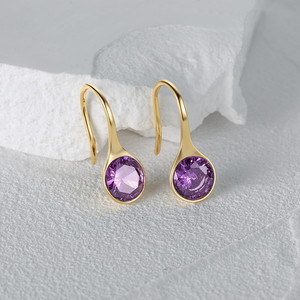 Boucles d'oreilles pendantes CANNER Simple S925 en argent sterling avec zircon violet, plaqué or 18 carats, bijoux pour femme - Product Image 1