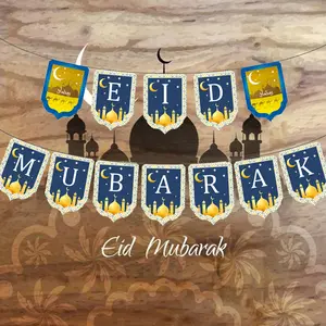 Spanduk Lebaran Eidmubarak, huruf tarik bendera Muslim dekorasi Ramadan Islami dekorasi liburan Timur Tengah