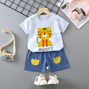 Ensembles de vêtements d'été décontractés pour bébés 2025 en gros, 100 % coton, à manches courtes avec motif de dessin animé, style décontracté - Product Image 2