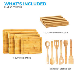 2023 vente chaude ensemble de planche à découper en bois de bambou avec ustensile de support pour la cuisine - Product Image 4