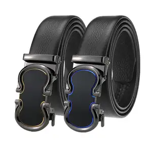 Full Grain Leather Belts For Men Automatic Buckle Cowhide Genuine Leather Ratchet Belt Male Custom Logo