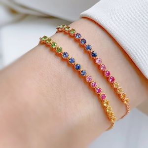 Xinfly 18K Yellow Gold <b>Rainbow</b> Gemstone Fancy Sapphire Half Tennis <b>Bracelet</b> - Product Image 4