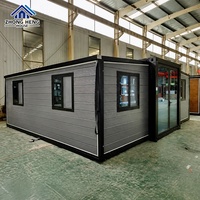 Casa Contenedor Expandible en Forma de T, Estructura de Acero Gris Claro, Puerta Doble Corredera, Villa Prefabricada para Alquiler Vacacional, Diseño Moderno, 5 Años de Garantía