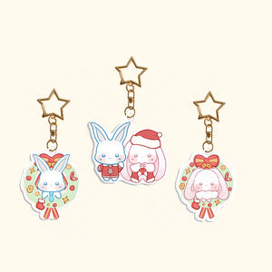 Porte-clés et pendentifs de sac personnalisés en acrylique PVC avec impression UV, motif lapin de Noël, mignons souvenirs cadeaux en gros - Product Image 1