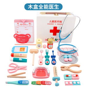 Tiktok गर्म बच्चों लकड़ी डॉक्टर खिलौना सेट छोटे नर्स इंजेक्शन उपकरण खेलने घर नर्स डॉक्टर लकड़ी सिमुलेशन दवा बॉक्स - Product Image 3