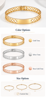 Brazalete Abierto Personalizado en Tono Dorado, Brazalete de Eslabones Huecos con Diseño de Rejilla, Joyería en Tono Oro Rosa para Mayoristas