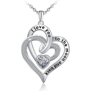 Collana con ciondolo a cuore in argento con strass di cristallo Ti amo fino alla luna e ritorno, regalo romantico per donna, argento 925 - Product Image 1