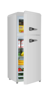 Réfrigérateur-congélateur portable électrique en acier inoxydable 138L, style rétro argenté, blanc et bleu, certifié CE/CB/LFGB - Product Image 5