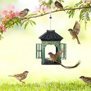 Mangeoire à oiseaux semi-automatique pour balcon extérieur, mangeoire suspendue imperméable pour cour, mangeoire pour moineaux sauvages - Product Image 3